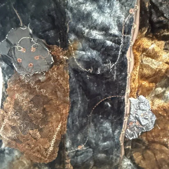 Y2K Velvet Corset Top-Lace Patchwork Bustier-Fairy Grunge/Whimsigoth - Picture 4 of 12